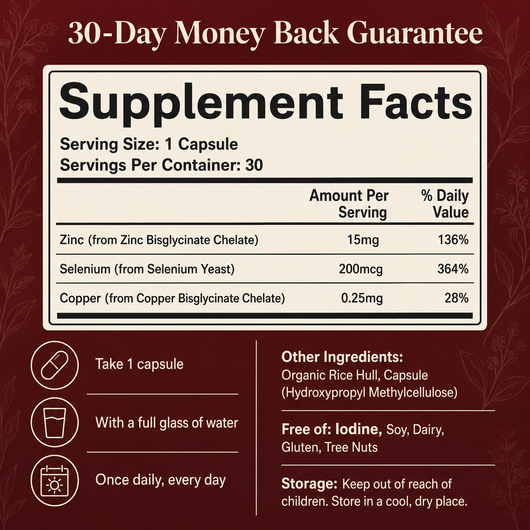 Vyrex Supplements™ Hair Support Complex | Iodine-Free Selenium, Zinc & Copper for Women